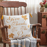 Harvest Blessings Give Thanks to the Lord Woven Fall Farmhouse Throw Pillow 18x18 Decorative Accent (2 Piece Buy One, Get One Free Bundle)