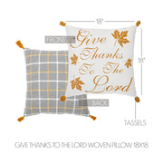 Harvest Blessings Give Thanks to the Lord Woven Fall Farmhouse Throw Pillow 18x18 Decorative Accent (2 Piece Buy One, Get One Free Bundle)
