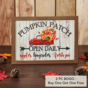 Farmhouse Shiplap Red Truck Pumpkin Patch Wall Sign 10x14 Autumn Harvest Home Decor (2 Piece Buy One, Get One Free Bundle)
