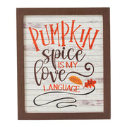 Farmhouse Shiplap Wood Wall Sign Pumpkin Spice Is My Language Autumn Fall Decor Plaque Rustic Home Accent Art 12x10 (2 Piece Buy One, Get One Free Bundle)