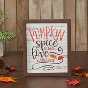 Farmhouse Shiplap Wood Wall Sign Pumpkin Spice Is My Language Autumn Fall Decor Plaque Rustic Home Accent Art 12x10 (2 Piece Buy One, Get One Free Bundle)