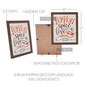 Farmhouse Shiplap Wood Wall Sign Pumpkin Spice Is My Language Autumn Fall Decor Plaque Rustic Home Accent Art 12x10 (2 Piece Buy One, Get One Free Bundle)