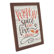 Farmhouse Shiplap Wood Wall Sign Pumpkin Spice Is My Language Autumn Fall Decor Plaque Rustic Home Accent Art 12x10 (2 Piece Buy One, Get One Free Bundle)