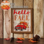 Farmhouse Shiplap Hello Fall Red Truck Wall Sign Autumn Harvest Rustic Home Decor 13x11 (2 Piece Buy One, Get One Free Bundle)