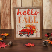 Farmhouse Shiplap Hello Fall Red Truck Wall Sign Autumn Harvest Rustic Home Decor 13x11 (2 Piece Buy One, Get One Free Bundle)