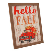 Farmhouse Shiplap Hello Fall Red Truck Wall Sign Autumn Harvest Rustic Home Decor 13x11 (2 Piece Buy One, Get One Free Bundle)