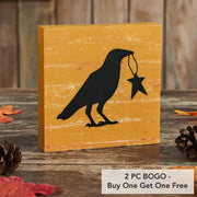 Prim Star Primitive Farmhouse Raven Crow Wall Decor Sign Mustard5x5 Inch (2 Piece Buy One, Get One Free Bundle)