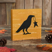 Prim Star Primitive Farmhouse Raven Crow Wall Decor Sign Mustard5x5 Inch (2 Piece Buy One, Get One Free Bundle)