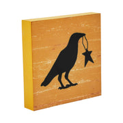 Prim Star Primitive Farmhouse Raven Crow Wall Decor Sign Mustard5x5 Inch (2 Piece Buy One, Get One Free Bundle)
