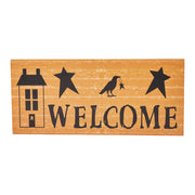 Primitive Rustic Welcome Wall Decor Sign Mustard Saltbox House, Raven & StarsAccent 7x16 Inch (2 Piece Buy One, Get One Free Bundle)