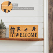 Primitive Rustic Welcome Wall Decor Sign Mustard Saltbox House, Raven & StarsAccent 7x16 Inch (2 Piece Buy One, Get One Free Bundle)