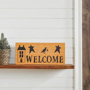 Primitive Rustic Welcome Wall Decor Sign Mustard Saltbox House, Raven & StarsAccent 7x16 Inch (2 Piece Buy One, Get One Free Bundle)