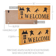 Primitive Rustic Welcome Wall Decor Sign Mustard Saltbox House, Raven & StarsAccent 7x16 Inch (2 Piece Buy One, Get One Free Bundle)