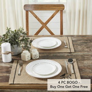 Raven Harvest Farmhouse Rustic Natural Jute Burlap Placemat Set (2) 13x19 Inch Table Mats (4 Piece Buy One, Get One Free Bundle)