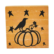 Prim Stars Primitive Halloween Pumpkin RavenSign 5x5 Mustard Fall Tabletop Home Decor (2 Piece Buy One, Get One Free Bundle)
