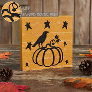 Prim Stars Primitive Halloween Pumpkin RavenSign 5x5 Mustard Fall Tabletop Home Decor (2 Piece Buy One, Get One Free Bundle)