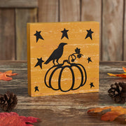 Prim Stars Primitive Halloween Pumpkin RavenSign 5x5 Mustard Fall Tabletop Home Decor (2 Piece Buy One, Get One Free Bundle)