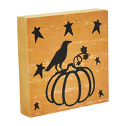 Prim Stars Primitive Halloween Pumpkin RavenSign 5x5 Mustard Fall Tabletop Home Decor (2 Piece Buy One, Get One Free Bundle)