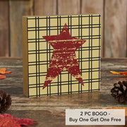 Primitive Burgundy StarWood Sign 5x5 Inch Tan Farmhouse Wall & Shelf Decor Plaque (2 Piece Buy One, Get One Free Bundle)