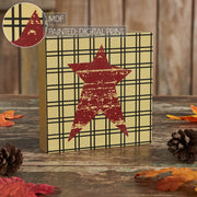 Primitive Burgundy StarWood Sign 5x5 Inch Tan Farmhouse Wall & Shelf Decor Plaque (2 Piece Buy One, Get One Free Bundle)