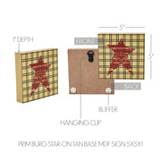 Primitive Burgundy StarWood Sign 5x5 Inch Tan Farmhouse Wall & Shelf Decor Plaque (2 Piece Buy One, Get One Free Bundle)