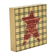 Primitive Burgundy StarWood Sign 5x5 Inch Tan Farmhouse Wall & Shelf Decor Plaque (2 Piece Buy One, Get One Free Bundle)