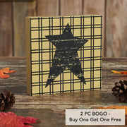 Primitive Black StarWood Sign Rustic Farmhouse Tan Wall Decor 5x5 Inch (2 Piece Buy One, Get One Free Bundle)