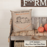 Sawyer Mill Charcoal Farmhouse Harvest Festival 18x18 Decorative Throw Pillow Rustic Fall Accent Home Decor (2 Piece Buy One, Get One Free Bundle)
