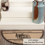 Sawyer Mill Charcoal Plow Braided Jute Half Round Farmhouse Entryway Accent Rug 16.5x33 Indoor Mat (2 Piece Buy One, Get One Free Bundle)