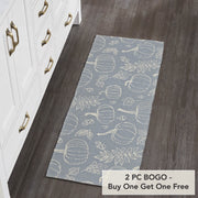 Fall Farmhouse Silhouette Pumpkin Grey Indoor Outdoor Runner Rug 17x48 (2 Piece Buy One, Get One Free Bundle)