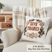 Thanksgiving Fall Harvest Wheat Plaid Give Thanks Throw Pillow 18x18 Rustic Farmhouse Decorative Home Accent (2 Piece Buy One, Get One Free Bundle)