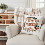 Thanksgiving Fall Harvest Wheat Plaid Give Thanks Throw Pillow 18x18 Rustic Farmhouse Decorative Home Accent (2 Piece Buy One, Get One Free Bundle)