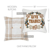 Thanksgiving Fall Harvest Wheat Plaid Give Thanks Throw Pillow 18x18 Rustic Farmhouse Decorative Home Accent (2 Piece Buy One, Get One Free Bundle)