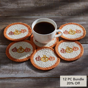 Country Rustic Farmhouse Halloween Fall Stencil Drink Coaster Set of 6 Decorative Seasonal Table Protection Accents (12 Piece Bundle)