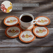 Country Rustic Farmhouse Halloween Fall Stencil Drink Coaster Set of 6 Decorative Seasonal Table Protection Accents (12 Piece Bundle)