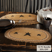 Kettle Grove Jute Placemat Stencil Star Set of 6 12x18 (12 Piece Bundle)