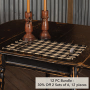 Burlap Black Check Placemat Fringed Set of 6 12x18 (12 Piece Bundle)