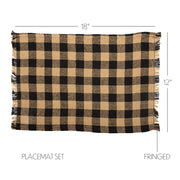 Burlap Black Check Placemat Fringed Set of 6 12x18 (12 Piece Bundle)