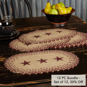 Burgundy Tan Jute Placemat Stencil Stars Set of 6 12x18 (12 Piece Bundle)
