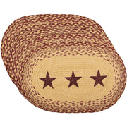 Burgundy Tan Jute Placemat Stencil Stars Set of 6 12x18 (12 Piece Bundle)