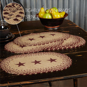 Burgundy Tan Jute Placemat Stencil Stars Set of 6 12x18 (12 Piece Bundle)