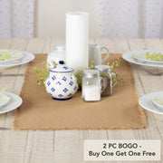 Burlap Natural Runner Fringed 13x36 (2 Piece Buy One, Get One Free Bundle)