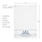 Sawyer Mill Blue Windmill Blade Muslin Bleached White Tea Towel 19x28 (3 Piece Buy One, Get One Free Bundle)