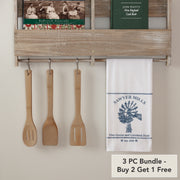 Sawyer Mill Blue Windmill Muslin Bleached White Tea Towel 19x28 (3 Piece Buy One, Get One Free Bundle)