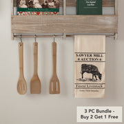 Sawyer Mill Charcoal Cow Muslin Unbleached Natural Tea Towel 19x28 (3 Piece Buy One, Get One Free Bundle)