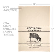 Sawyer Mill Charcoal Cow Muslin Unbleached Natural Tea Towel 19x28 (3 Piece Buy One, Get One Free Bundle)
