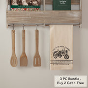 Sawyer Mill Charcoal Tractor Muslin Unbleached Natural Tea Towel 19x28 (3 Piece Buy One, Get One Free Bundle)