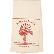 Sawyer Mill Red Windmill Muslin Unbleached Natural Tea Towel 19x28 (3 Piece Buy One, Get One Free Bundle)