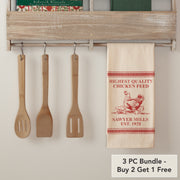 Sawyer Mill Red Chicken Muslin Unbleached Natural Tea Towel 19x28 (3 Piece Buy One, Get One Free Bundle)