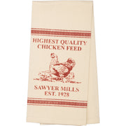 Sawyer Mill Red Chicken Muslin Unbleached Natural Tea Towel 19x28 (3 Piece Buy One, Get One Free Bundle)